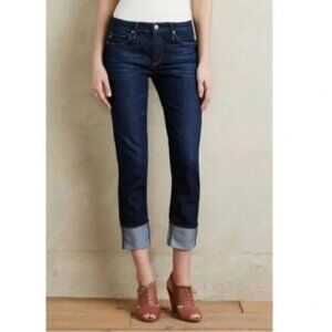 AG for Anthropologie - Stevie High- Cuff Jeans Cropped | 29 | Dark Blue Wash